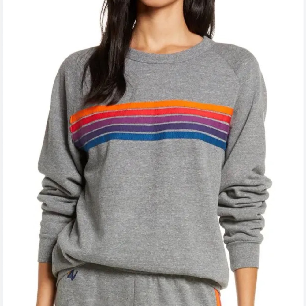 Aviator Nation Gray Sweatshirt with Multicolor Stripes